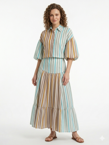 Vertical Stripe Tiered Skirt
